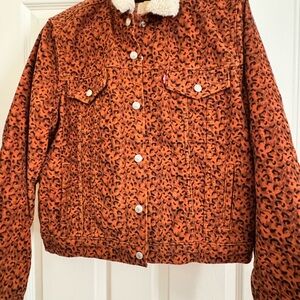 Leopard Print Denim Jacket with Sherpa Collar